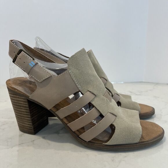 TOMS Womens 11 Majorca Woven Cutout Open Toe Tan Leather Heeled Sandals - Picture 1 of 13